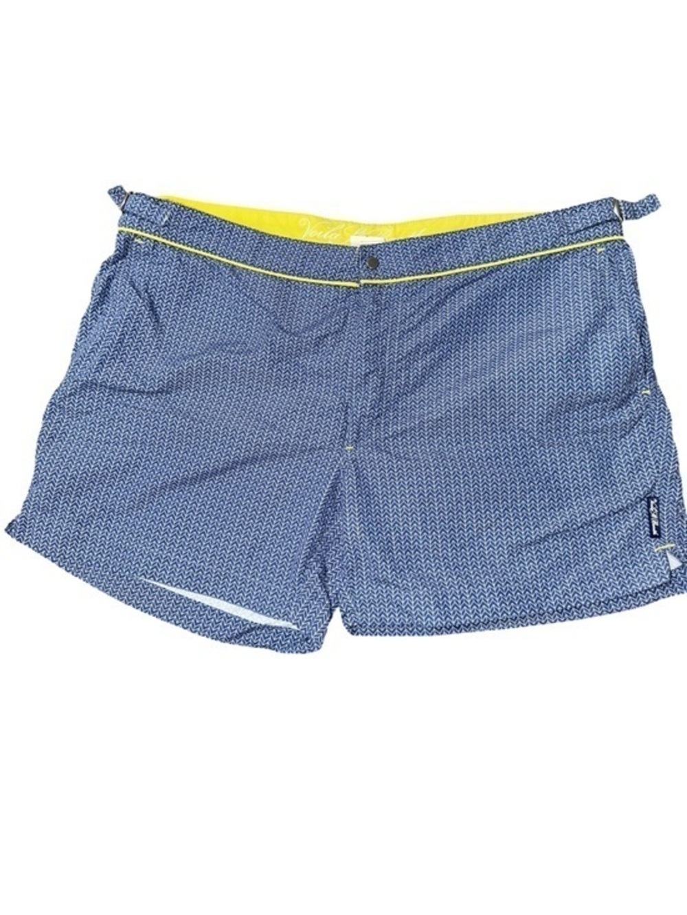 Voila St Barth Men's Size XL Blue White Print Contrast Yellow Swim Trunks Shorts